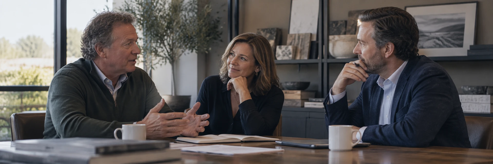 Advisors in discussion around a table